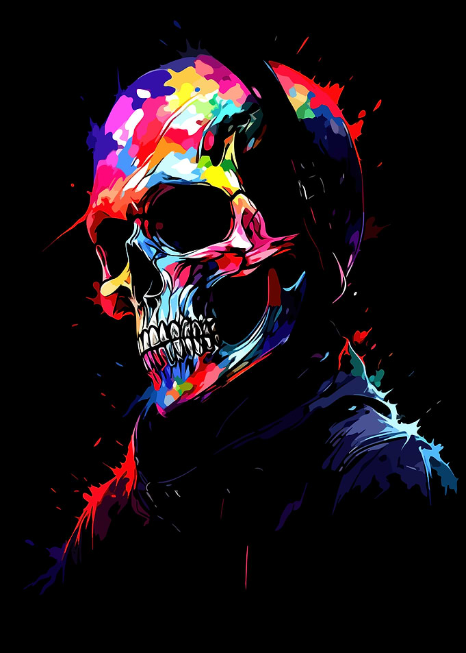 Colorful Splatter Art Skull Portrait
