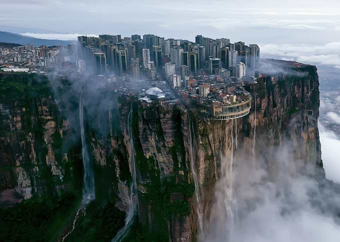 Futuristic City on a Mountain Plateau