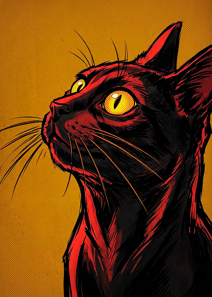 Stylized Black Cat Portrait