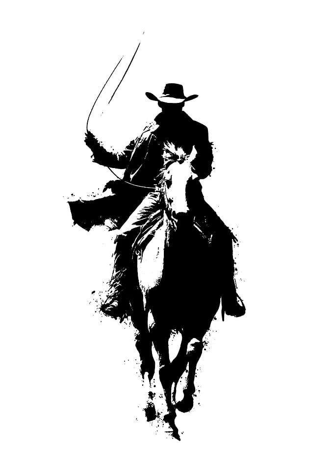 Silhouette of a Cowboy Riding Horse