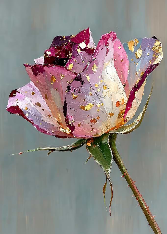 Impressionist Rose with Gold Leaf