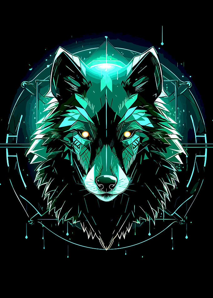 Neon Geometric Wolf Portrait