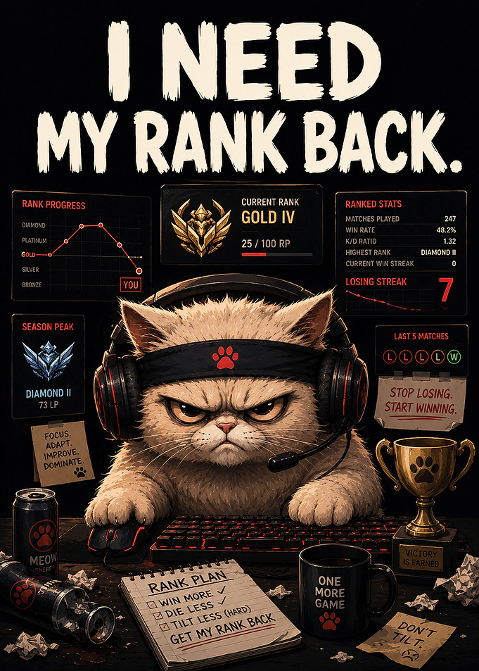 Relentless Gamer Cat I Need My Rank Back Poster