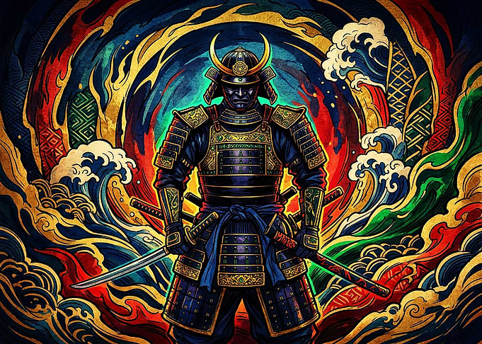 Vibrant Samurai Warrior with Katana