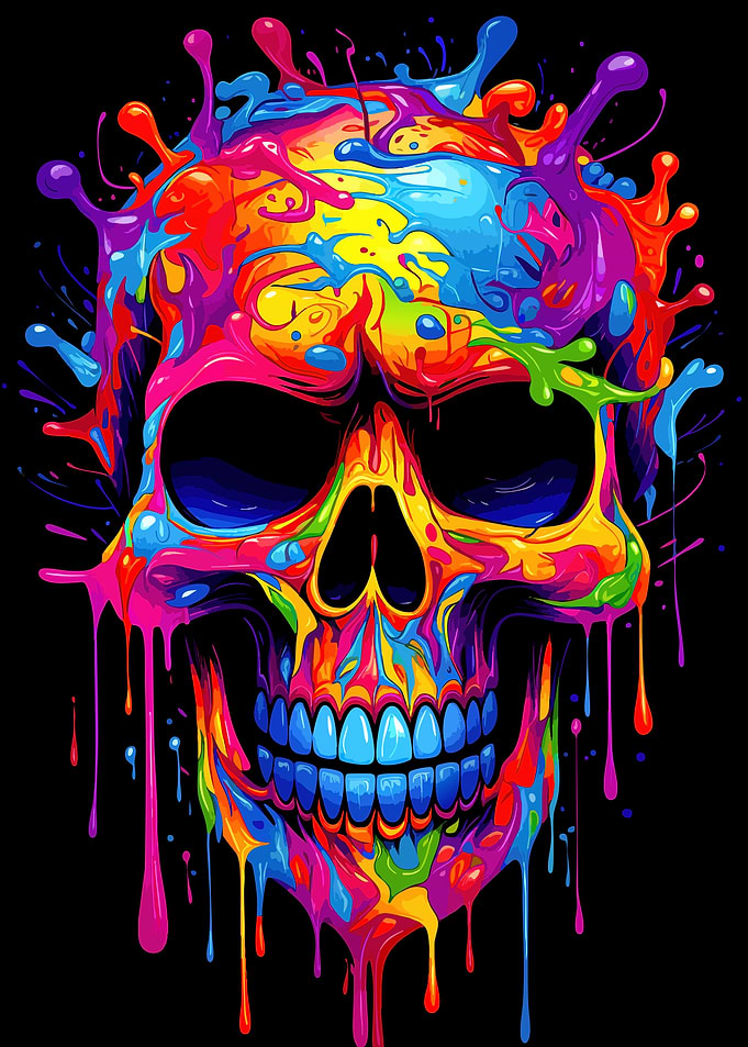 Colorful Paint Splatter Skull