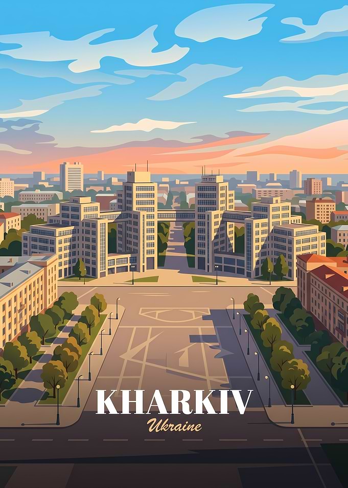 Kharkiv Ukraine Cityscape Travel Poster