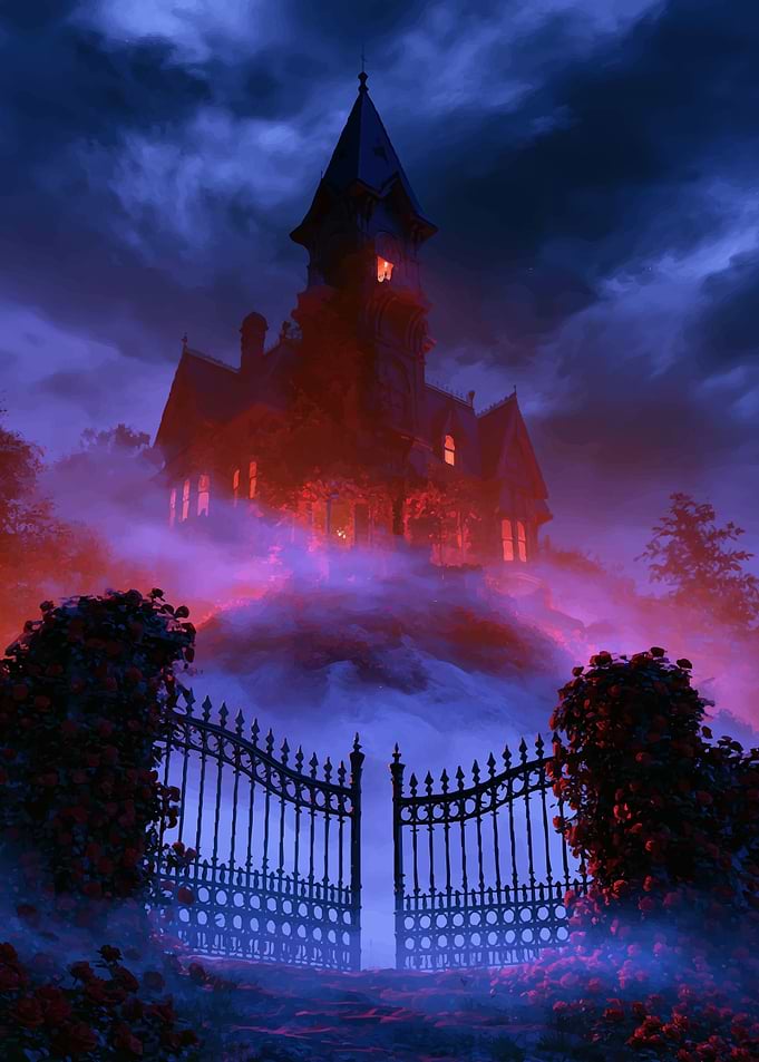 Eerie Gothic Mansion Behind Iron Gates