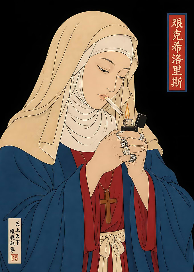 Nun Smoking with Lighter