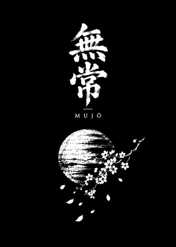 Mujo Japanese Calligraphy and Cherry Blossom