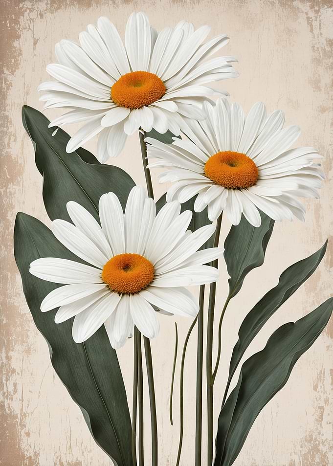 Three White Daisy Flowers Illustration