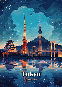 Tokyo Japan Night Skyline Illustration