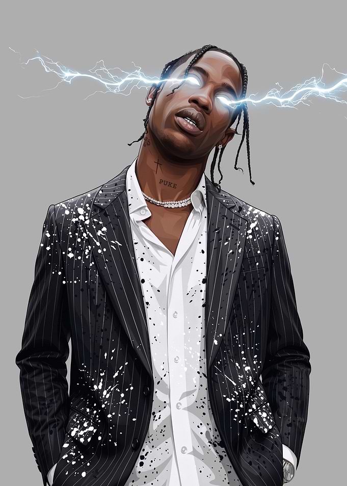 Travis Scott Electric Portrait Illustration