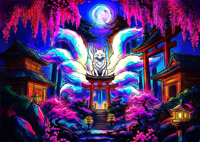 Nine-Tailed Fox at Japanese Shrine
