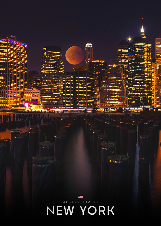 New York City Skyline Lunar Eclipse