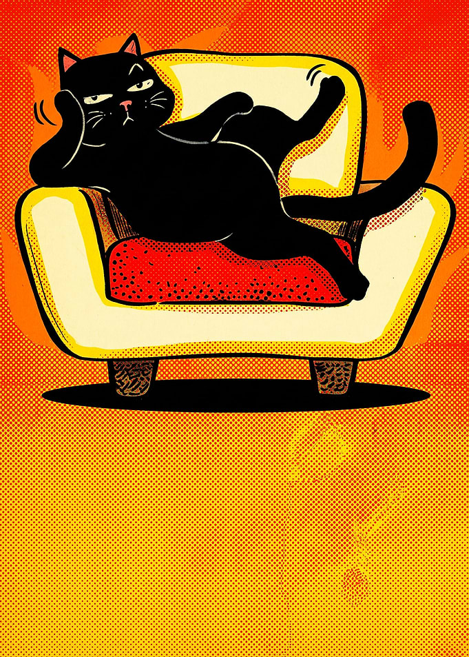 Relaxed Black Cat on Sofa