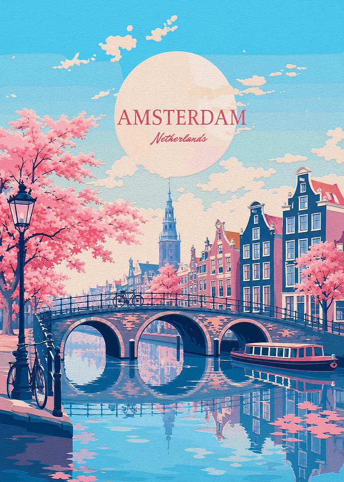 Amsterdam Canal Travel Poster
