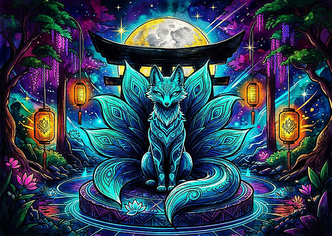 Neon Kitsune Nine-Tailed Fox Shrine