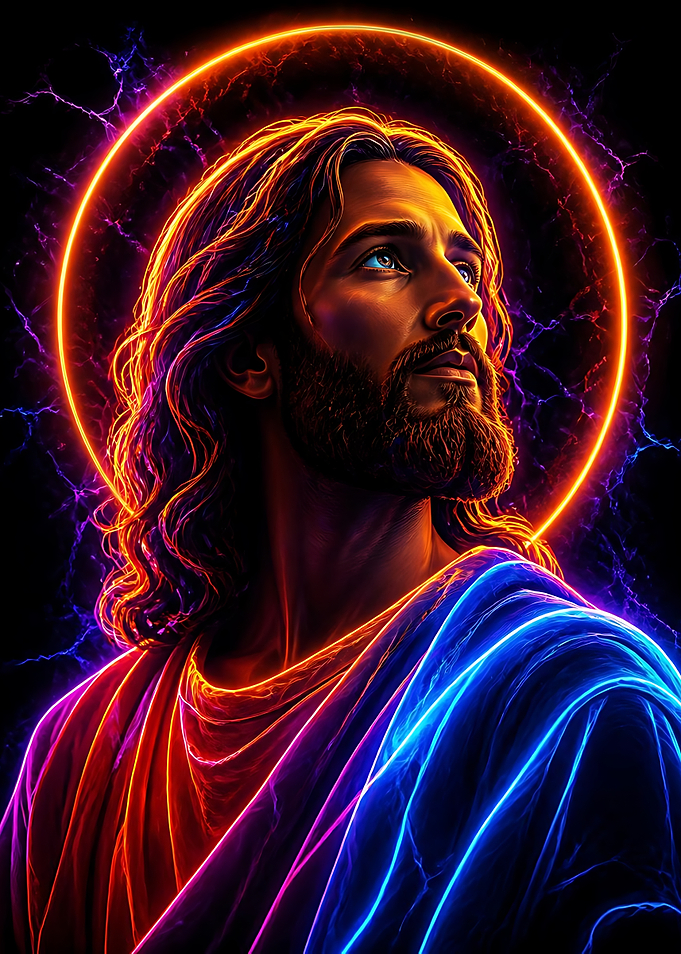 Neon Glowing Portrait of Jesus Christ