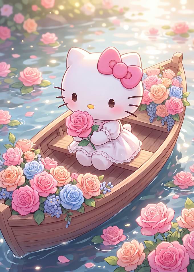 Hello Kitty in a Rose Boat