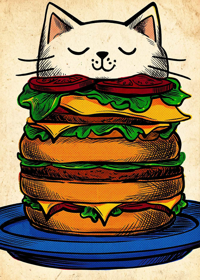Cat Head Burger Illustration
