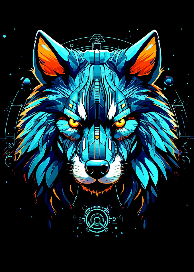 Cybernetic Neon Wolf Portrait
