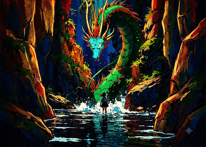 Girl Encountering a Majestic Dragon