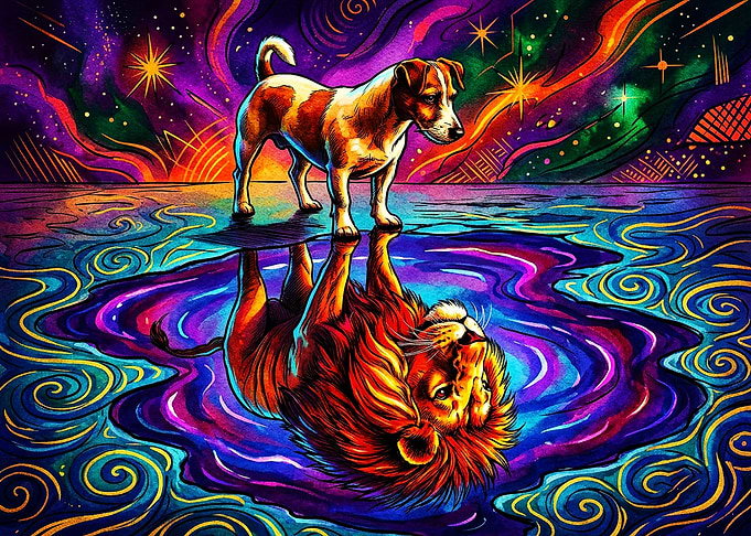 Jack Russell Terrier Reflecting as Lion