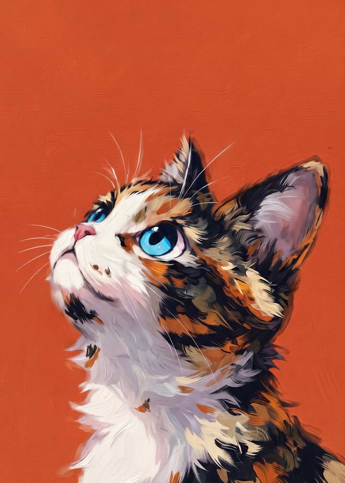 Calico Cat Portrait on Orange Background