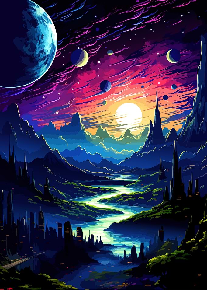 Surreal Alien Landscape with Glowing River