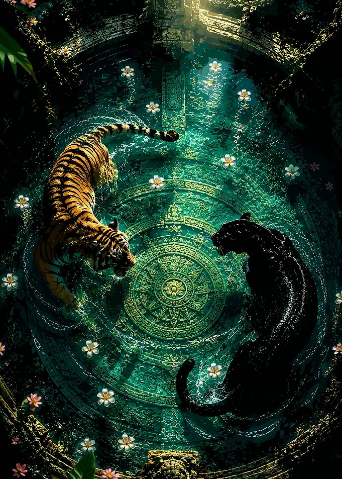 Tiger and Panther in Sacred Pool