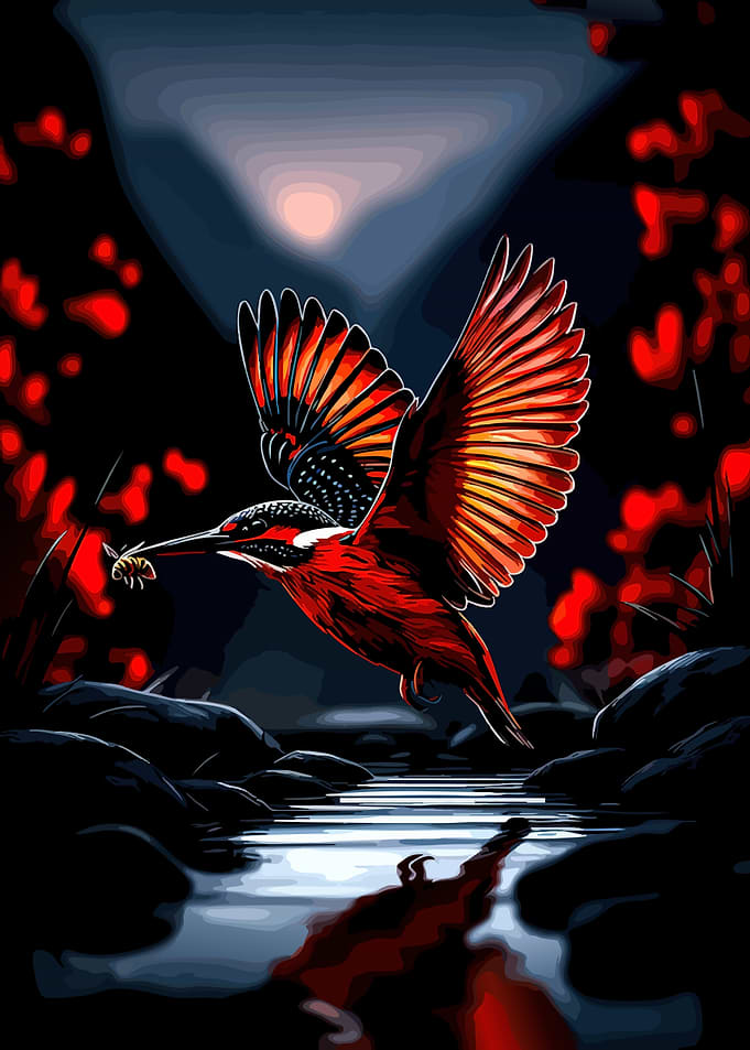 Vibrant Kingfisher Hunting Over Water