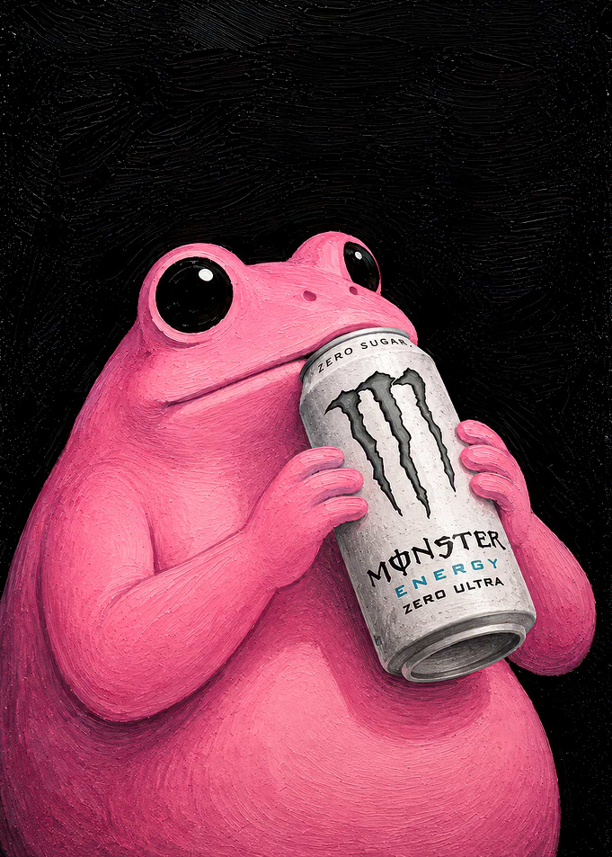 Pink Frog Drinking Monster Energy