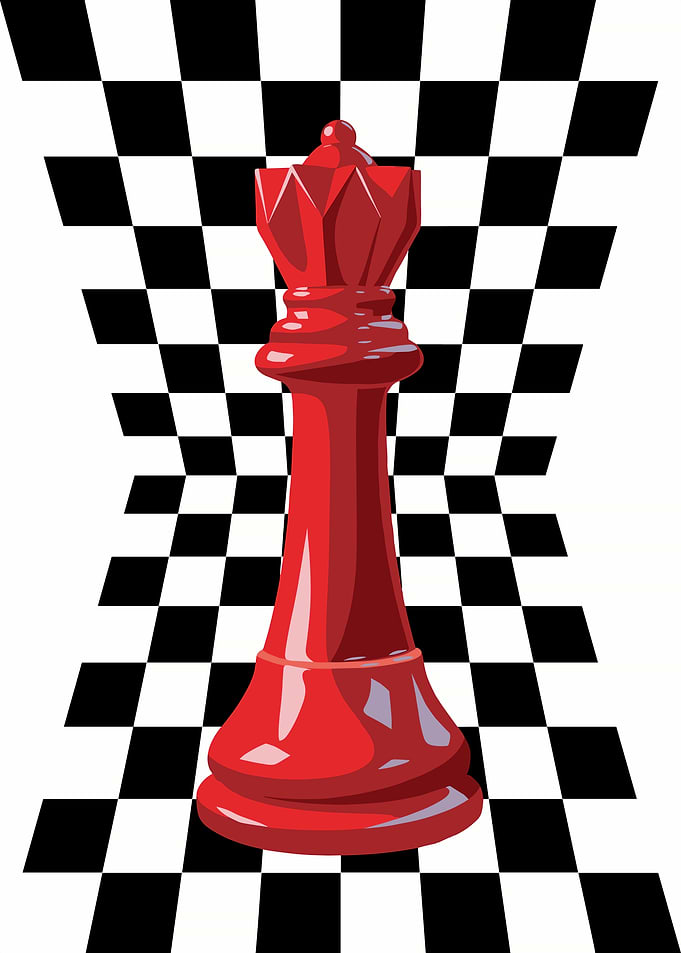 Red Chess Queen on Warped Board