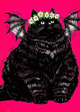 Chubby Black Cat with Bat Wings