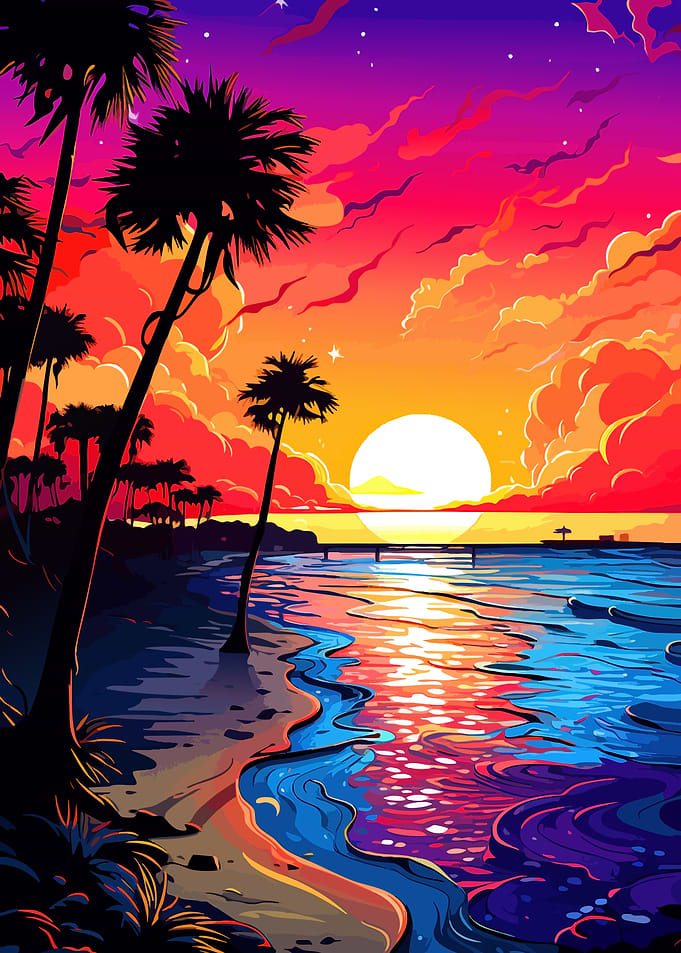 Vibrant Tropical Sunset Beach Scene