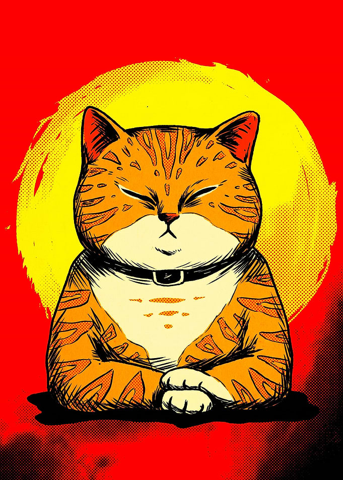 Meditating Orange Tabby Cat Illustration