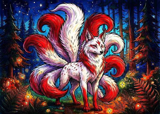 Majestic Nine-Tailed Kitsune Fox
