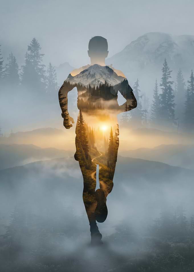 Double Exposure Trail Runner Silhouette