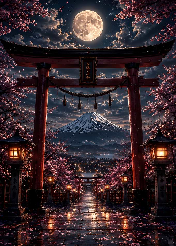 Mount Fuji Torii Gate Night View