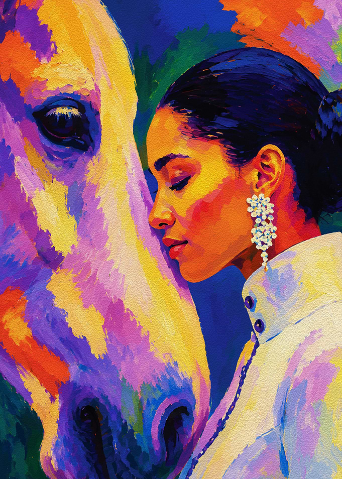 Vibrant Portrait of Woman and Horse