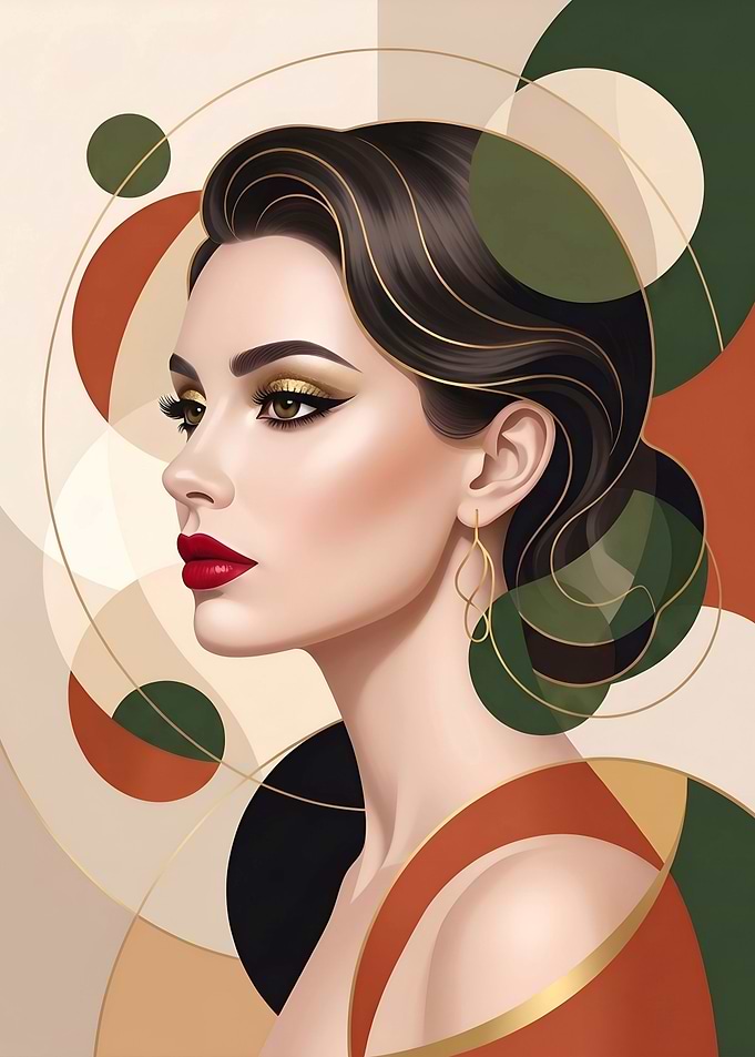 Elegant Woman with Abstract Geometric Background