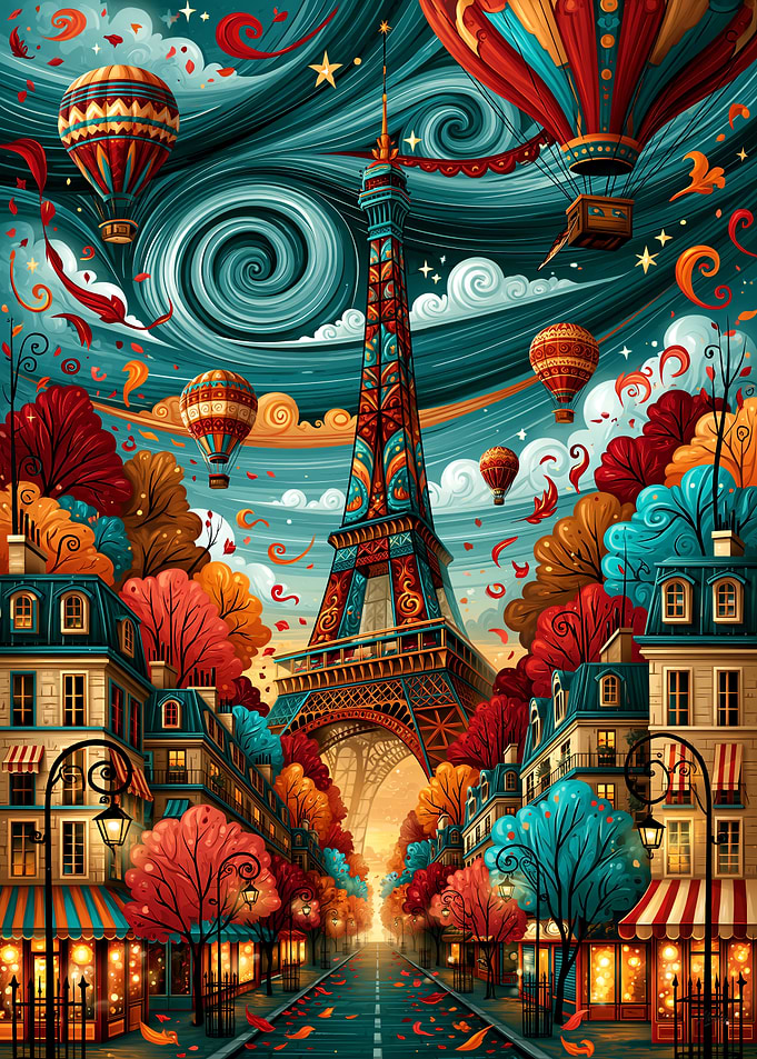 Paris Eiffel Tower Psychedelic Cityscape