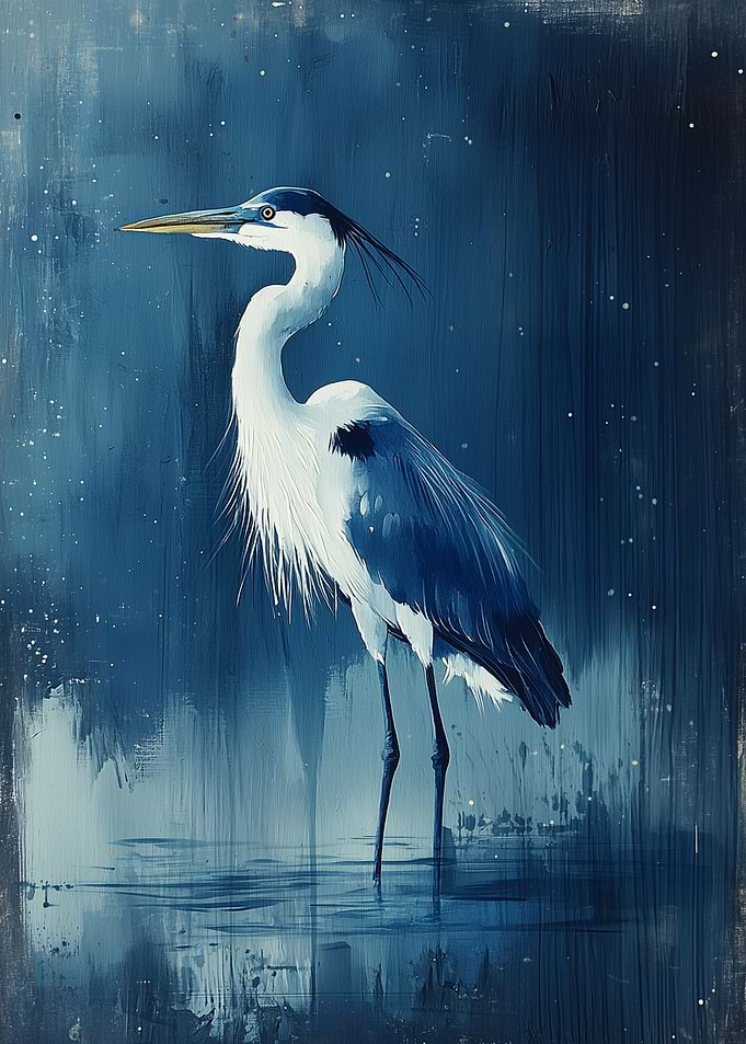 Blue Heron Watercolor Art, Poster Design