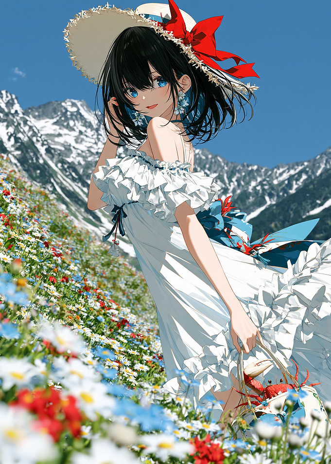 Anime Girl in Flower Field