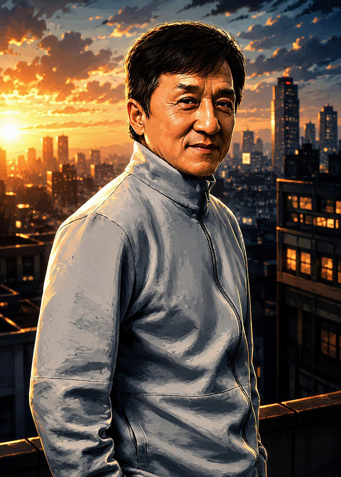 Jackie Chan Portrait at Sunset