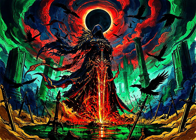 Dark Knight with Flaming Sword