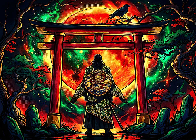 Samurai Before a Crimson Moon