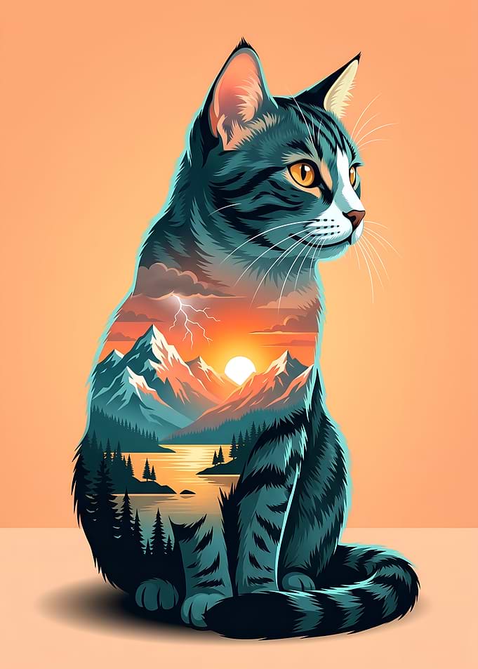 Double Exposure Cat Mountain Landscape