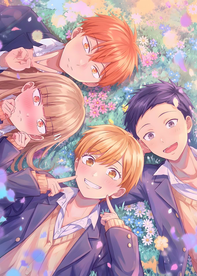 Anime Friends Lying in Flower Field