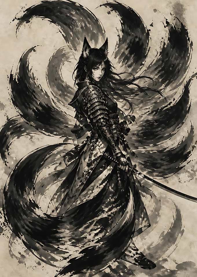 Nine-Tailed Fox Samurai Warrior